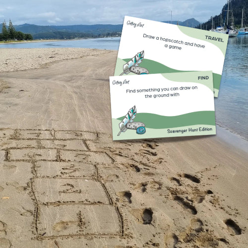 Getting Lost Scavenger Hunt Edition card at beach