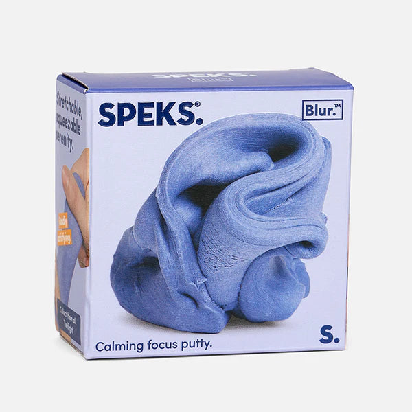 Speks calming focus putty in twilight packaging on a white background