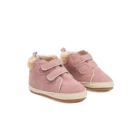 Suede Fur Two Strap Boots Pink