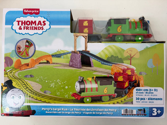 Fisher-Price Thomas & Friends toy train set packaging with Percy on a white background