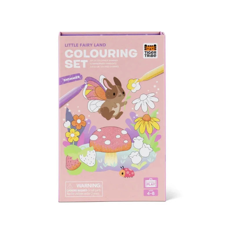 Box of a 'Little Fairy Land' colouring set with illustrations on a white background