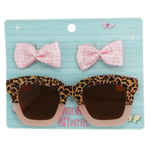 Twinkle And Twirl Pink Leopard Sunglasses & Clips