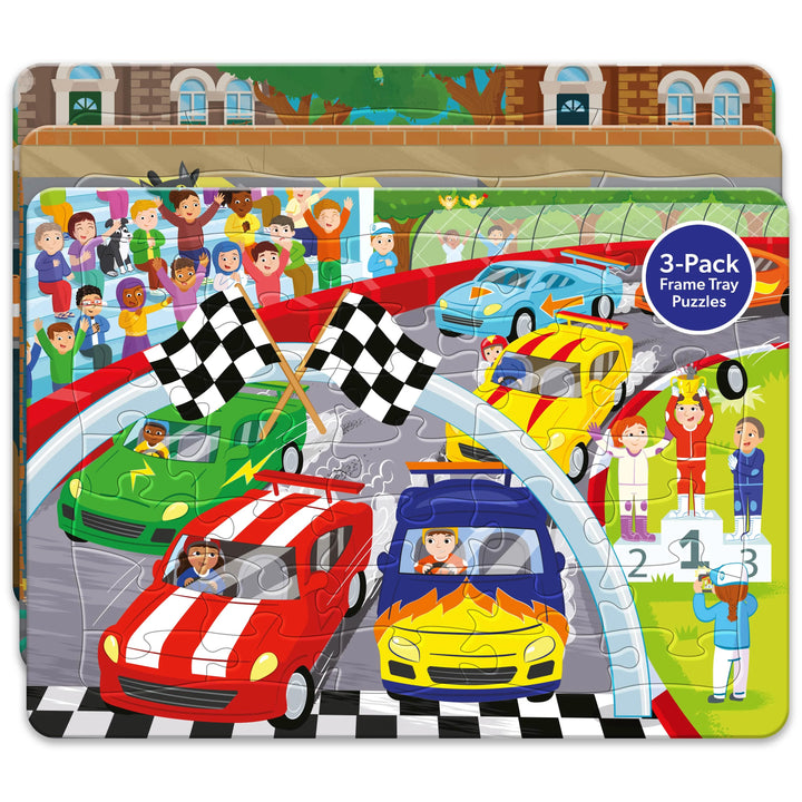 Vehicles 3 in 1 frame tray puzzle