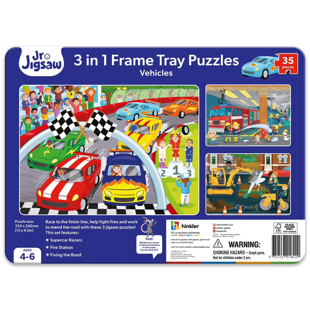 Vehicles 3 in 1 frame tray puzzle