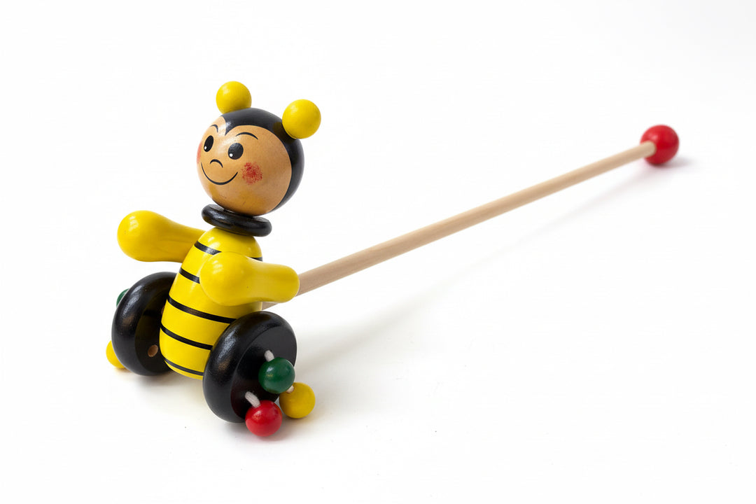 Wooden bee push pull toy on stick