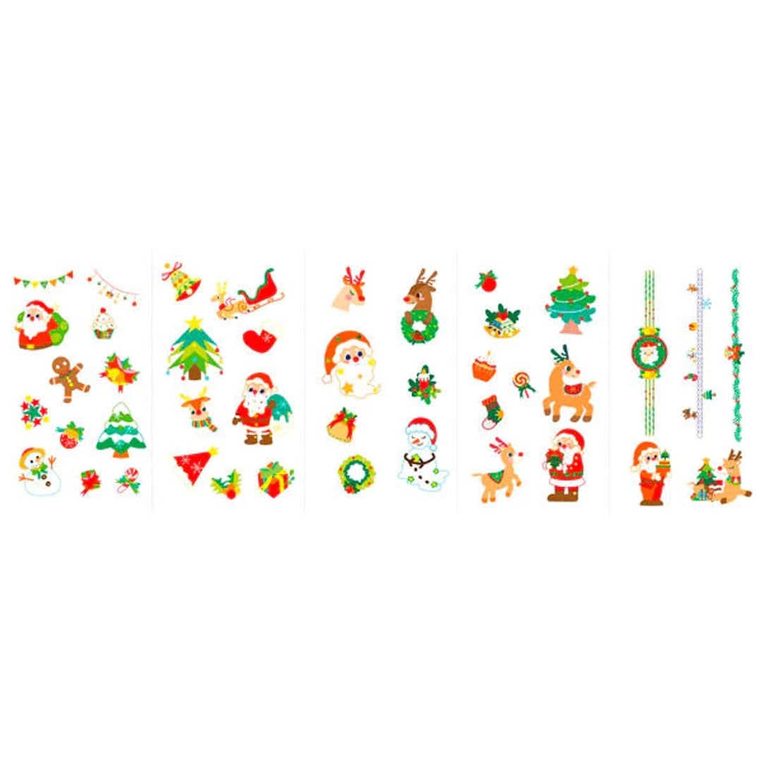 examples of stickers and tattoos laid out on a white background