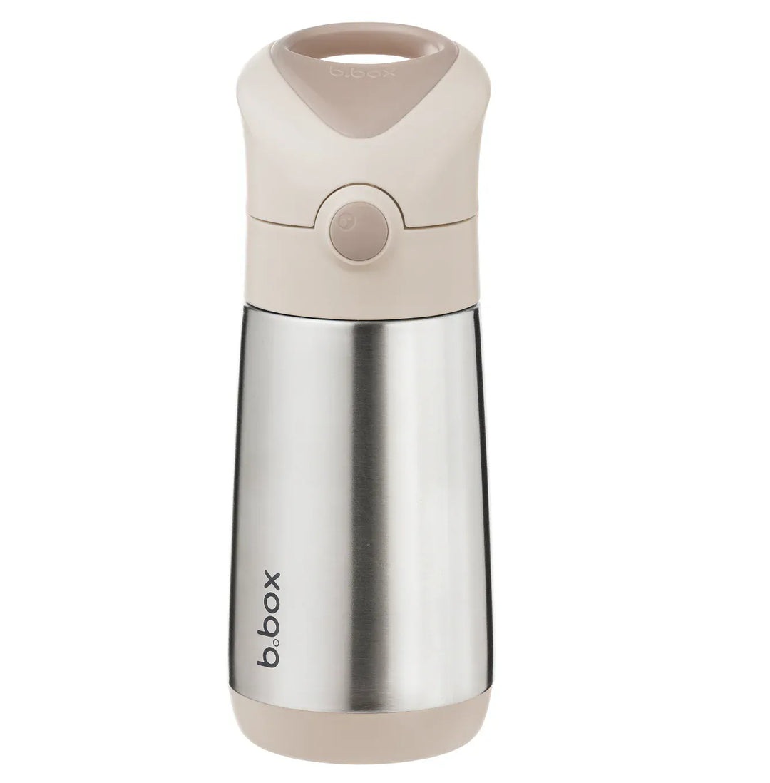 B.box stainless steel bottle with latte lid on a white background