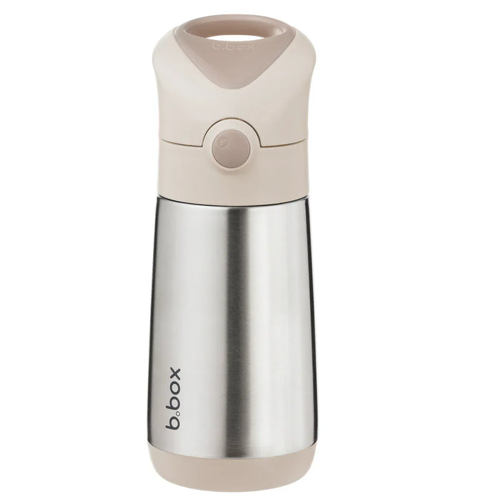B.box stainless steel bottle with latte lid on a white background