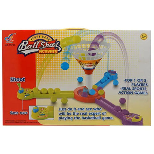 Box of a toy basketball game with colorful design and text on a white background