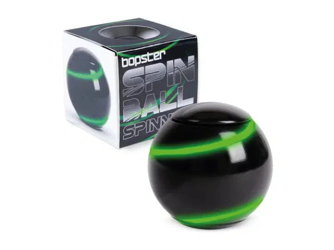 Black and green spin ball with packaging on a white background