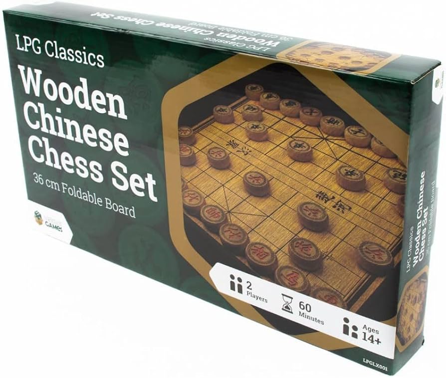 LPG classics wooden chess set in green packaging on a white background
