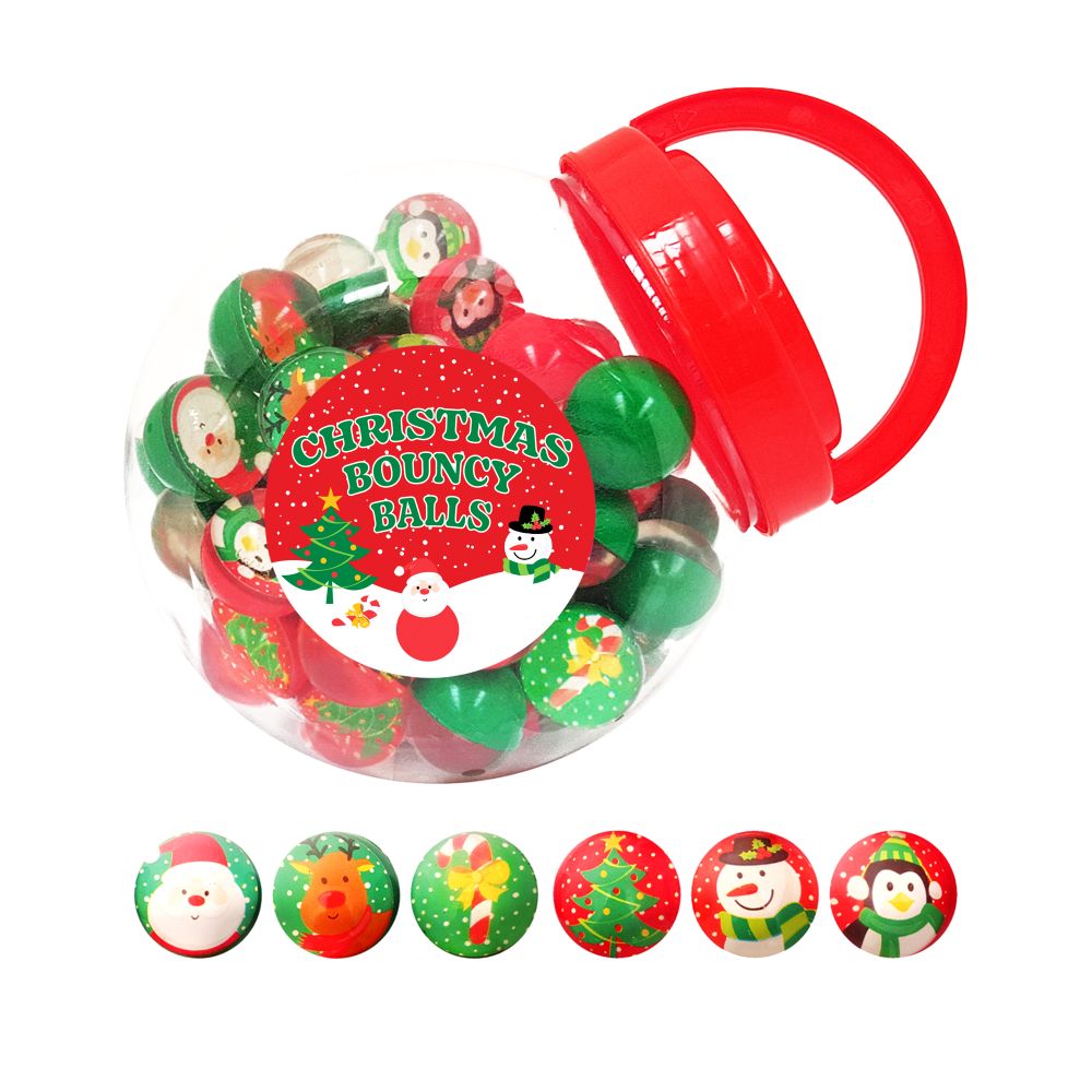 bouncy christmas balls on white background featuring photo of all possible options