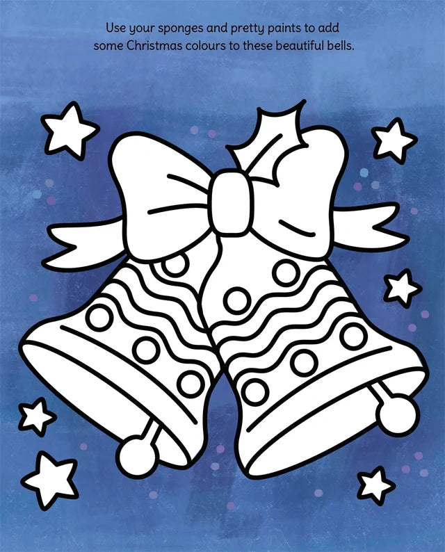 sponge art exemplars two hanging christmas on blue background