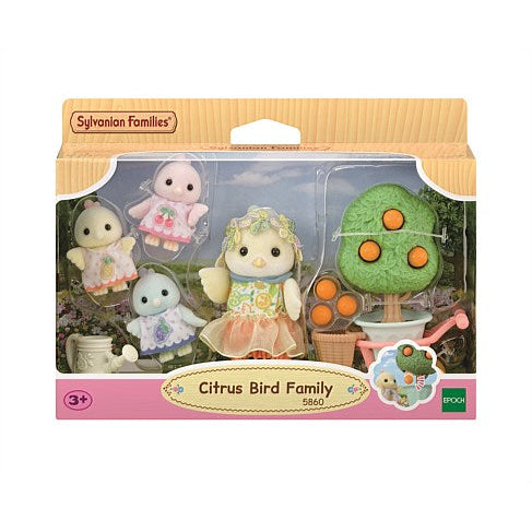 Packaged Sylvanian Families Citrus Bird Family set on a white background