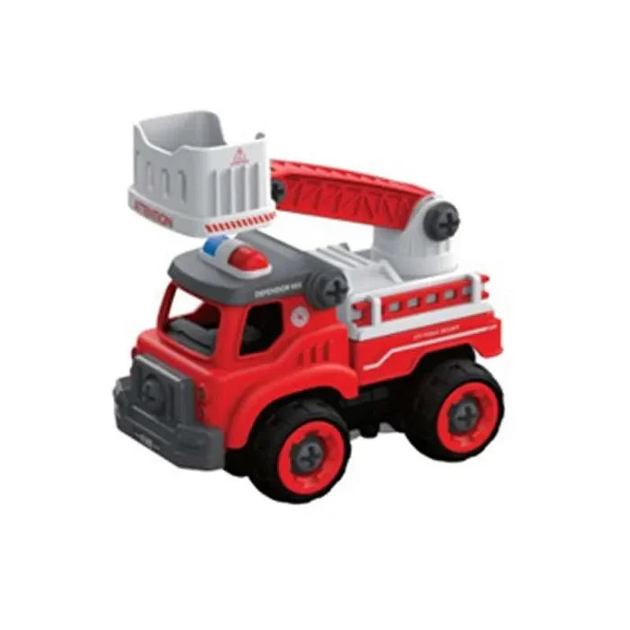 Toy fire truck with red and gray colors on a white background