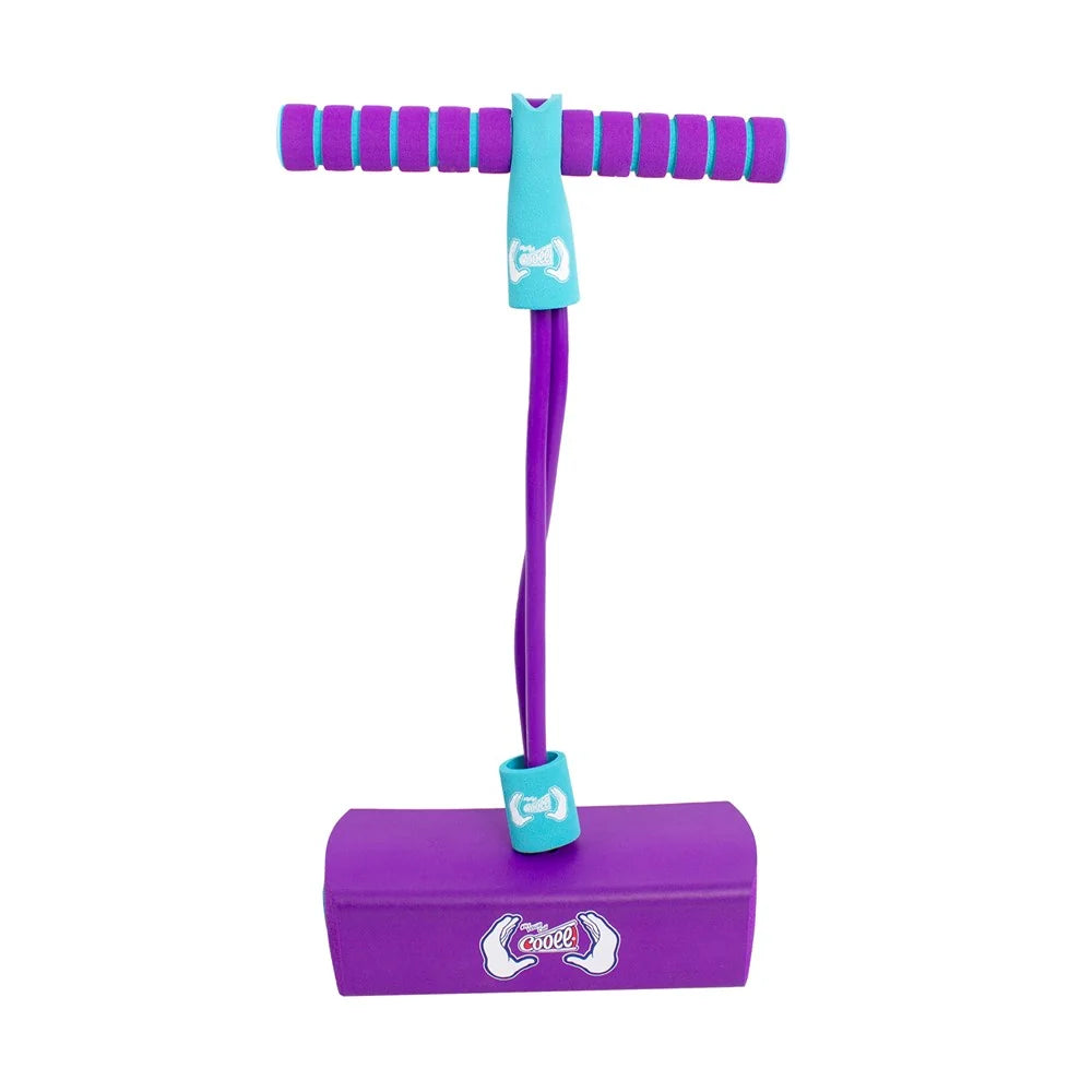 Purple and blue toy with a handle on a white background