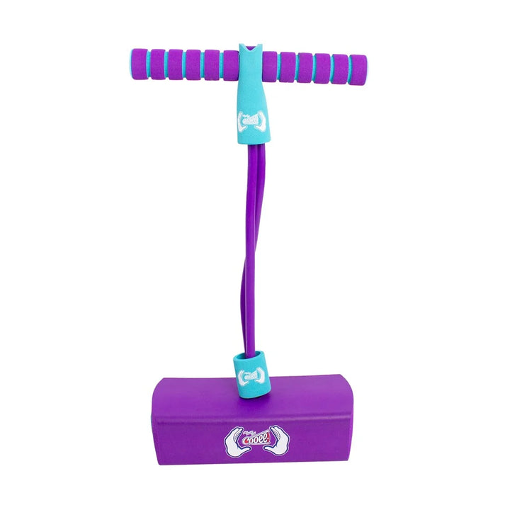 Purple and blue toy with a handle on a white background