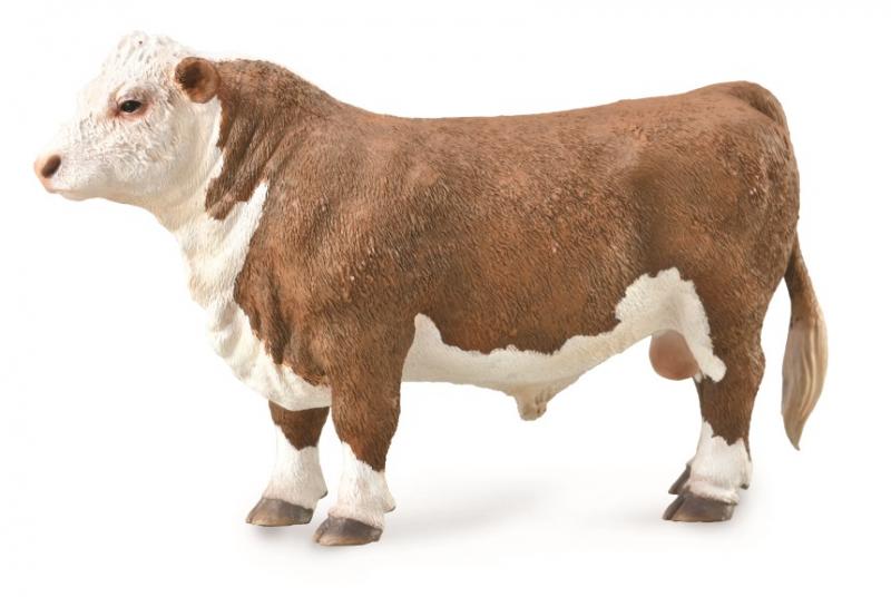 brown and white hereford bull figurine over a white background