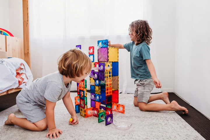 Connetix Magnetic Tiles Rainbow Ball Run 92 pieces kids playing