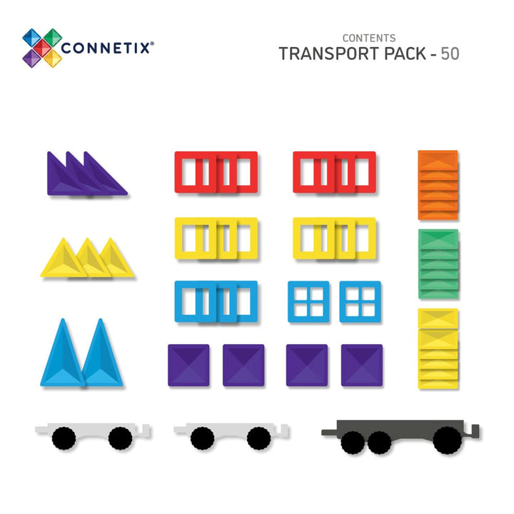 Connetix Magnetic Tiles Rainbow Transport pack contents