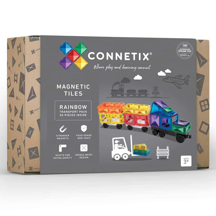 Connetix Magnetic Tiles Rainbow Transport pack 50 pieces