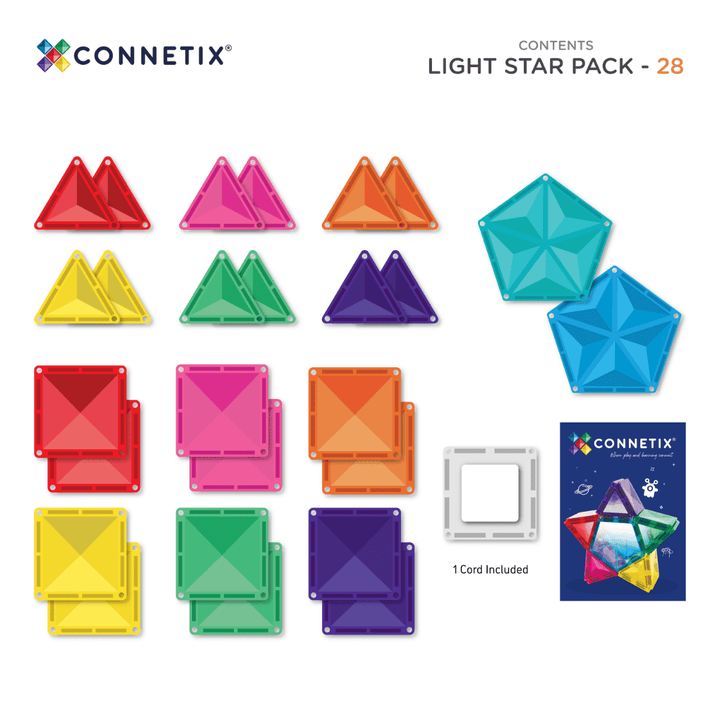 Connetix Light Star Pack 28 piece contents