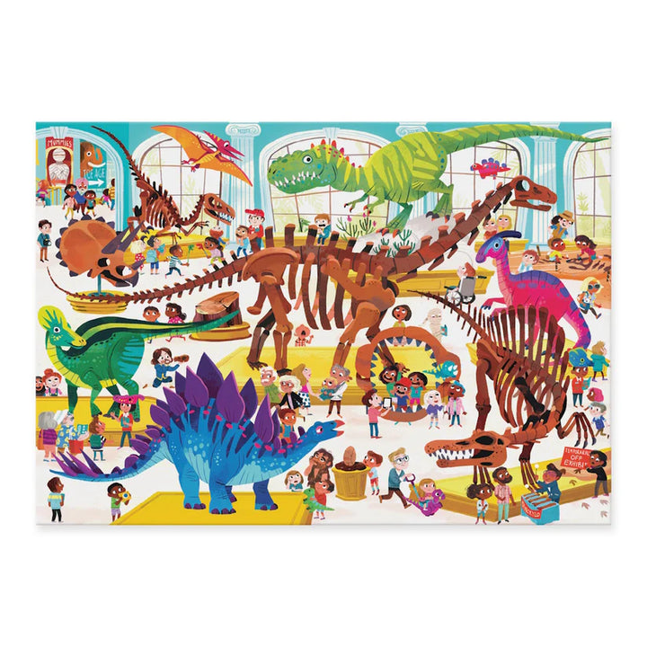 Children's 60 piece puzzle with colorful dinosaur illustrations and people in a museum setting