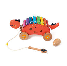 Children's toy turtle with colorful xylophone on a white background