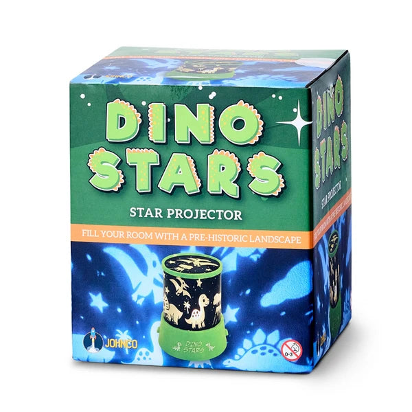dino stars projector in green and blue packaging over white background