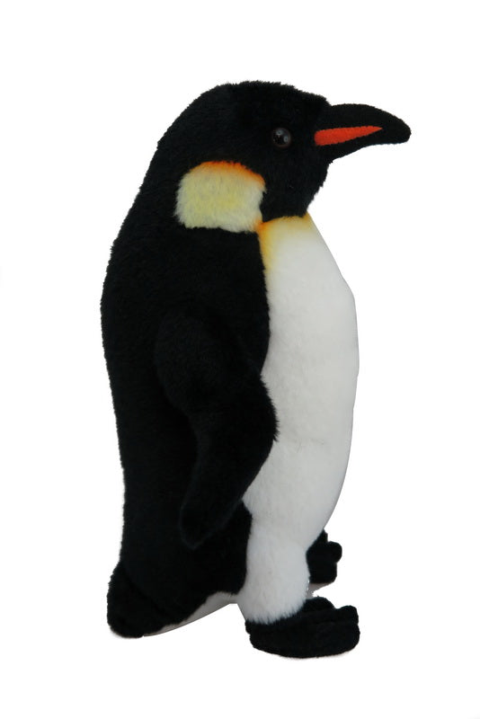 Plush penguin toy on a white background