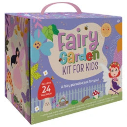 Fairy garden kit for kids packaging with colorful design and text.