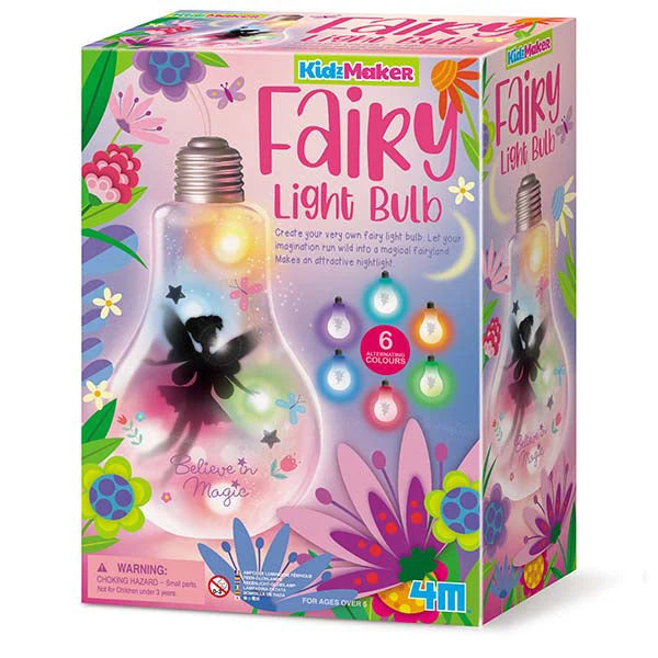 Box of KidzMaker Fairy Light Bulb set with colorful design and fairy elements.