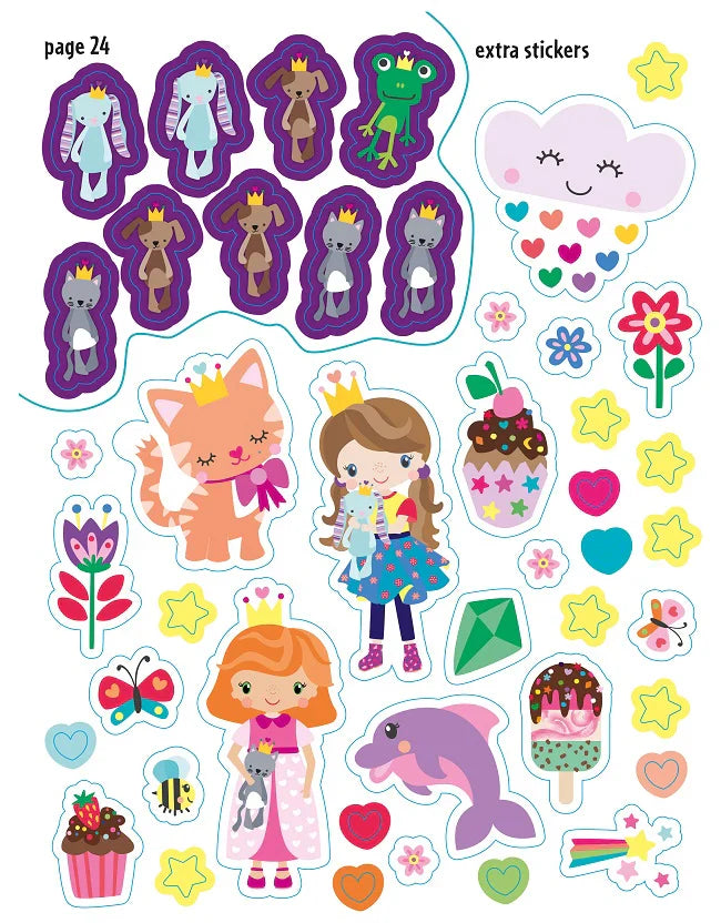 Collection of colorful stickers featuring cartoon characters and objects on a white background.