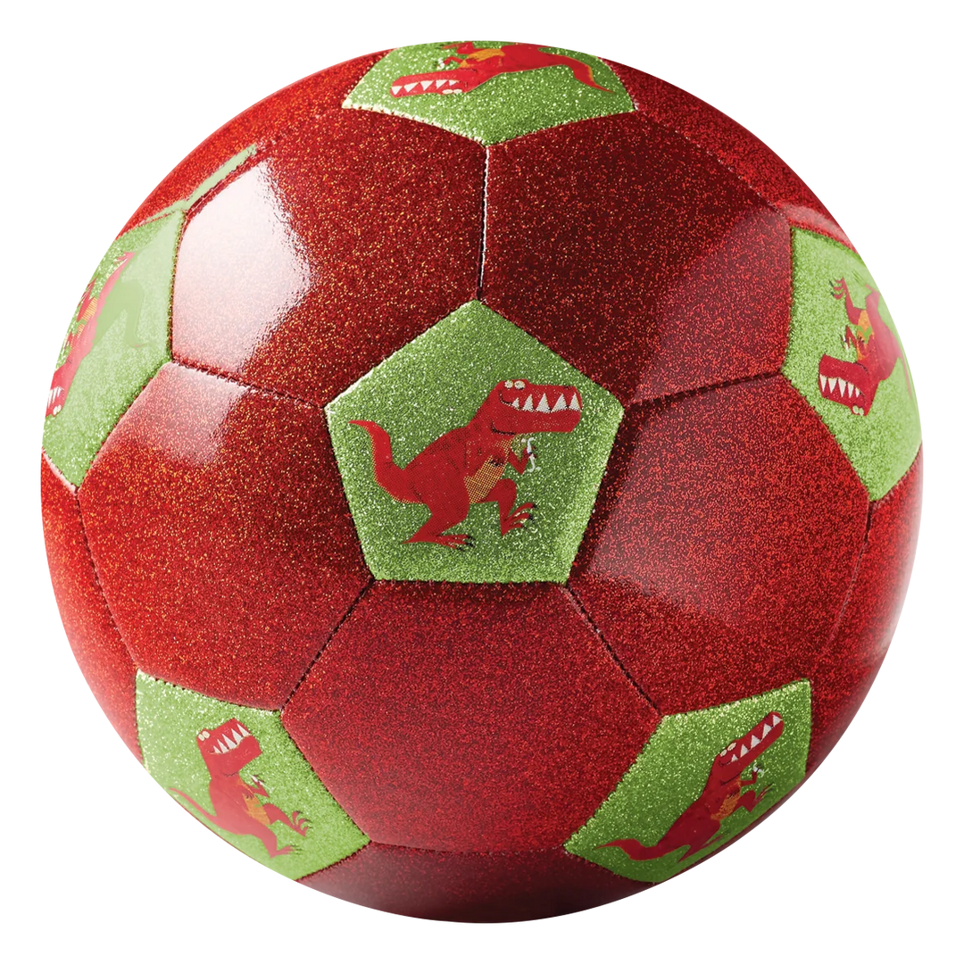 red glittery dinosaur football with gold accents