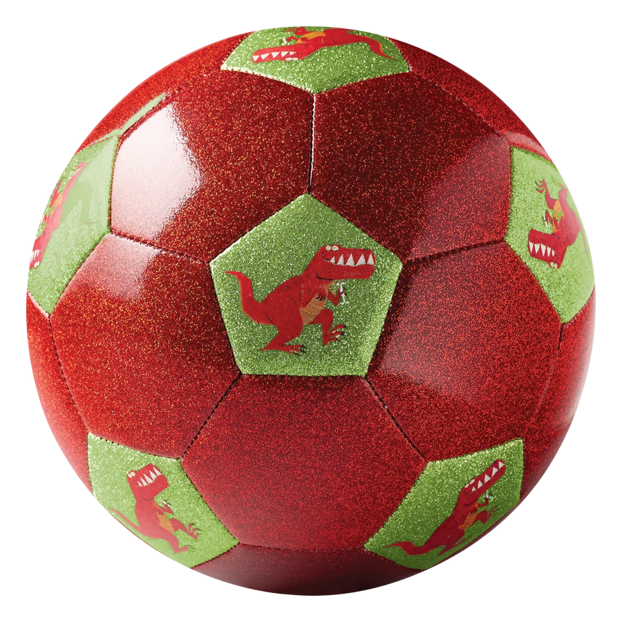 red glittery dinosaur football with gold accents