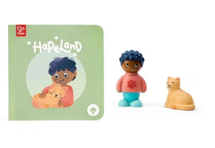 Hape land cats secret  toy set with two figurines and a cat on a white background