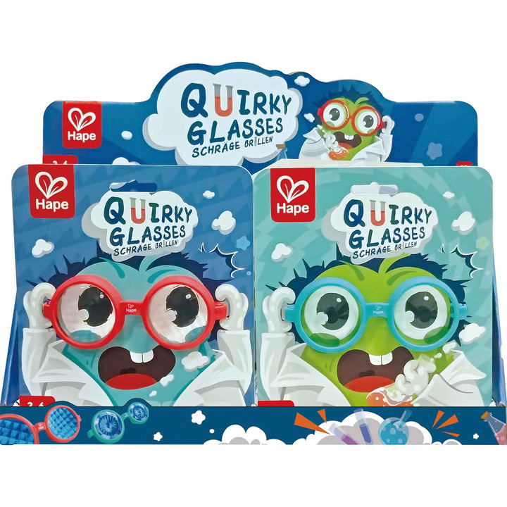 hape quirky glasses inside blue packaging with red and blue variants
