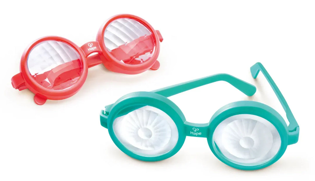 blue and red variants of hape glasses with differing lenses