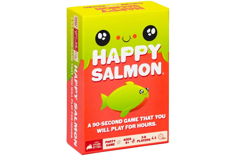 Happy Salmon game box with a cartoon fish design on a white background