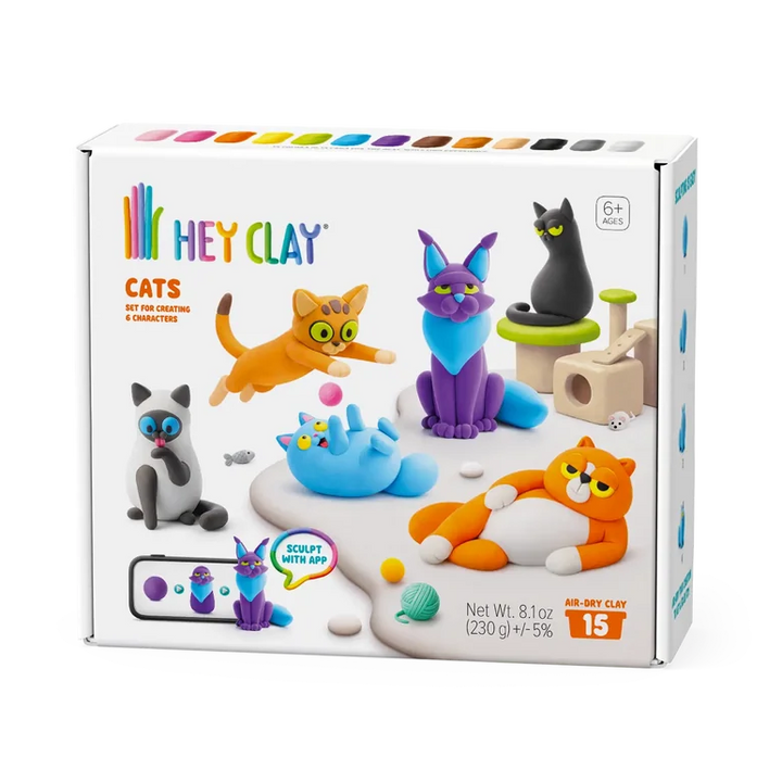hey clay cats packaging with 6 different hey clay sculpted cats featured on the cover