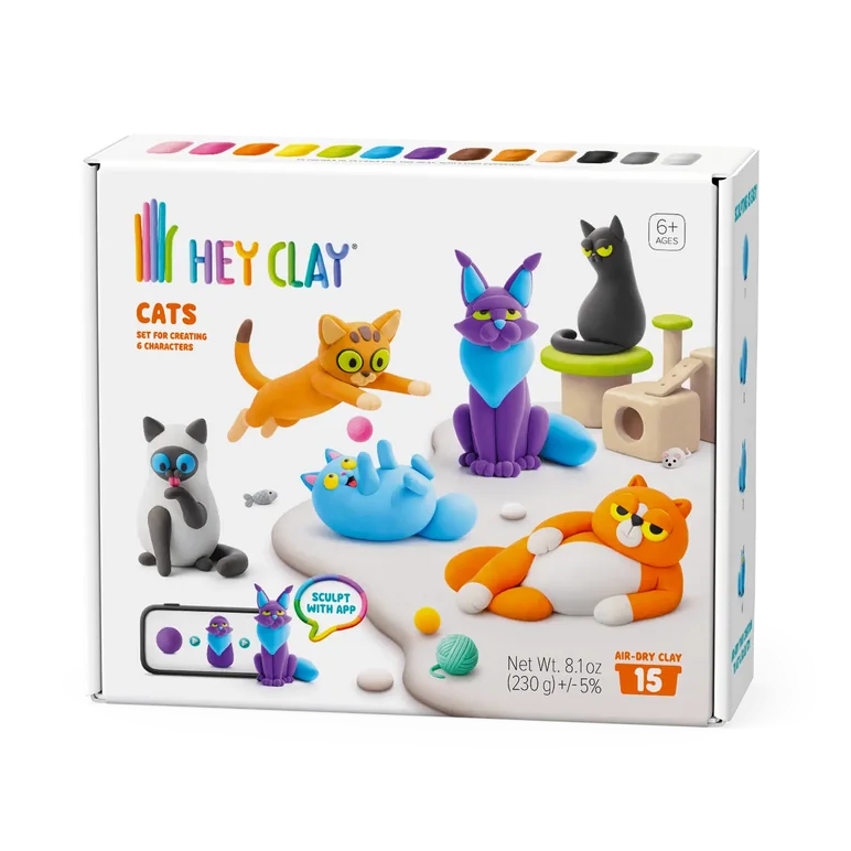 hey clay cats packaging with 6 different hey clay sculpted cats featured on the cover