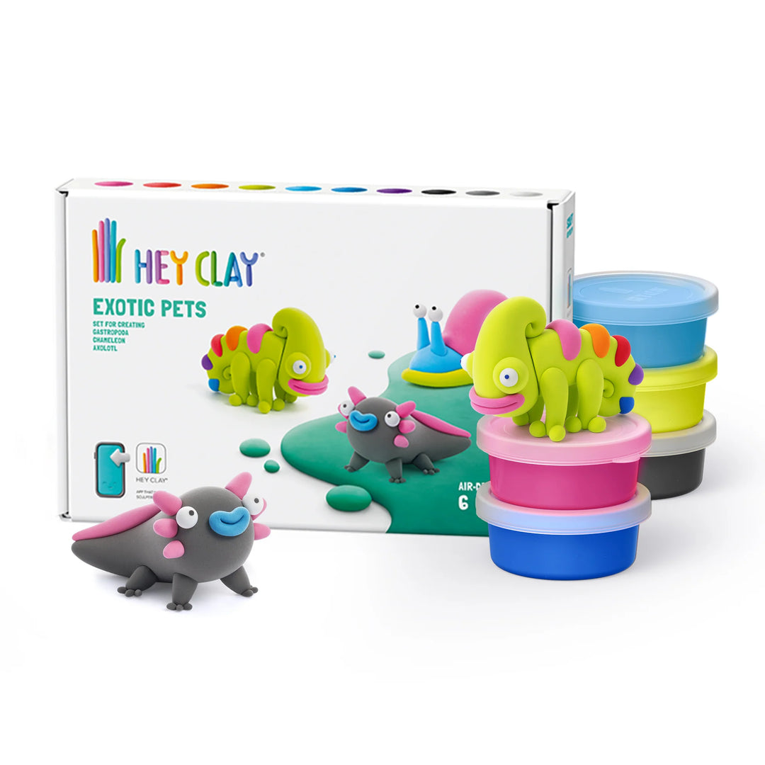 hey clay exotic pets packaging besides sculpted pets the chameleon and axolotl aswell as hey clay cans