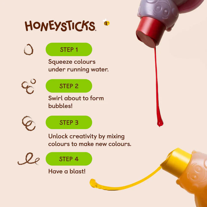 Honeysticks product with instructions on a beige background