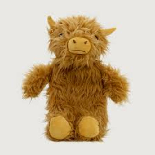 hot water bottle cover and bottle Highland cow on a white background