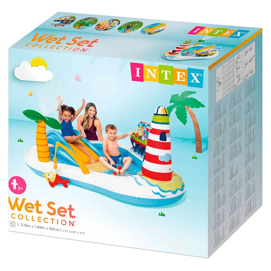 intex water play pool centre in blue packaging on a white background