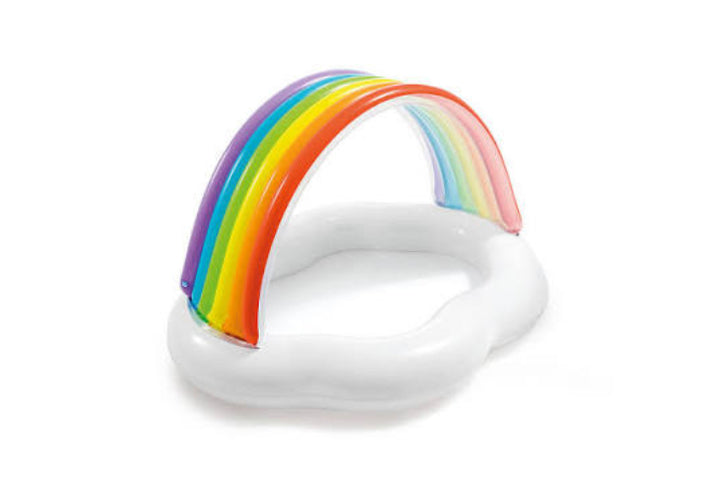 rainbow pool floatie in white background