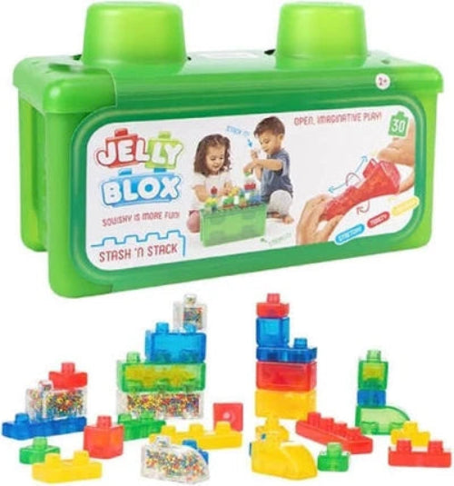 Jelly Blox toy set packaging with colorful building blocks on a white background
