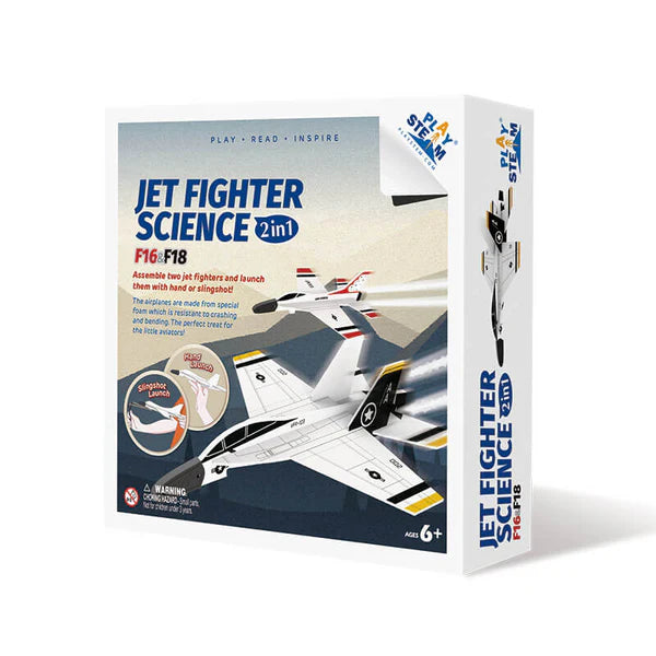 Box of Jet Fighter Science kit with model airplane illustration on a white background