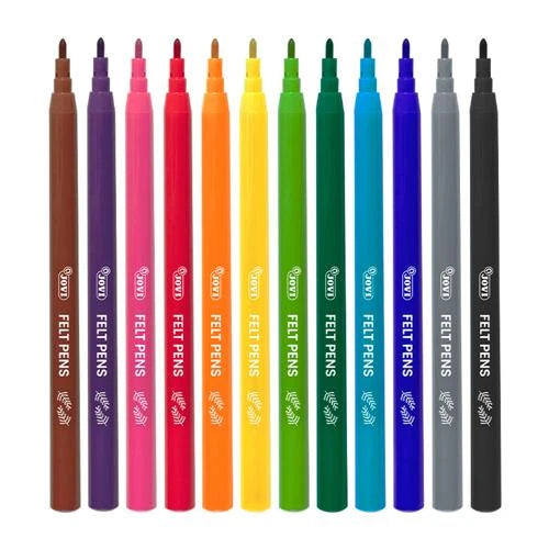 A set of 12 Felt Pens in various colors, arranged in a row against a plain white background. The pens feature white branding text and logo on the barrels.