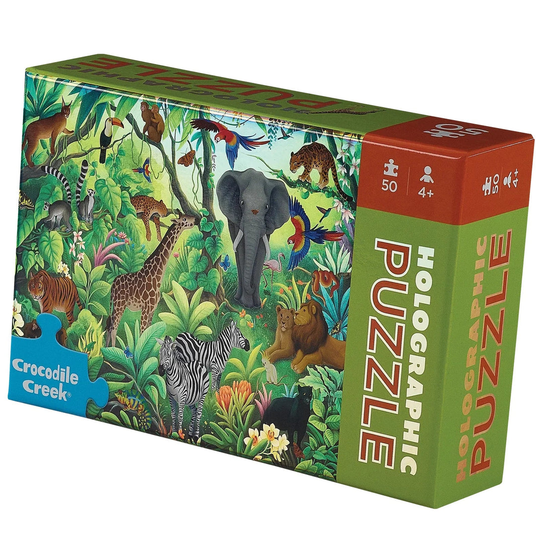 jungle puzzle in green packaging portraying puzzle imagine over a white background